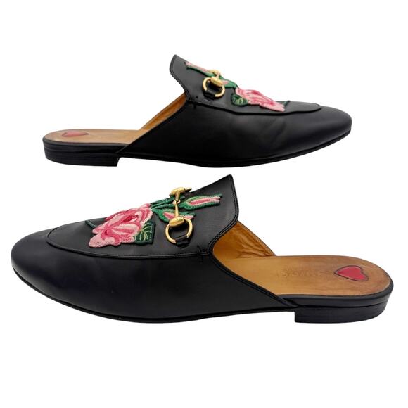Gucci Princetown Horsebit Loafer Floral Flower Black Leather Mules EU 41 US 11 - Picture 13 of 16